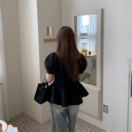 Soft Peplum Puff Knit Top