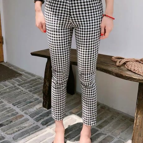 gingham high-waistpants