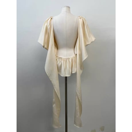 Back Ribbon Sheer V-Neck Blouse