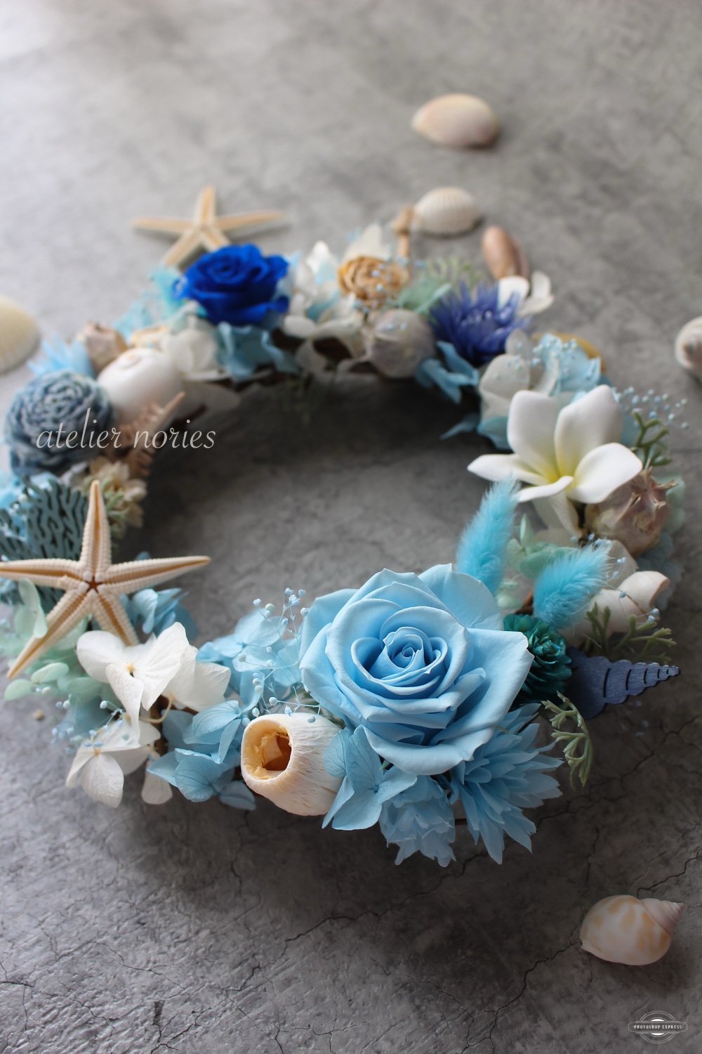 おまとめ 深海ブルーフラワーリース 雪上桜オーバルリース ディップ