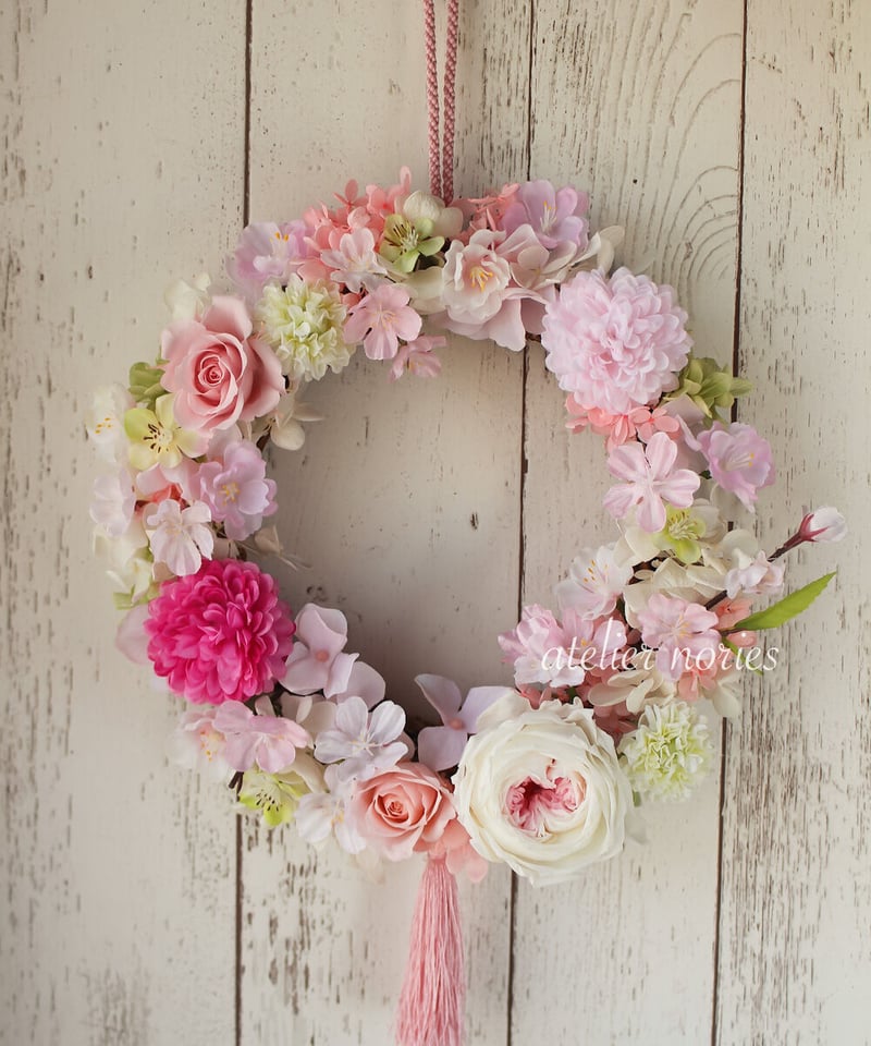 商品名【咲桜】ゆきこ♥ピンクローズと桜の花束風スワッグリース 春リース 商品名【咲桜】ゆきこ♥ピンクローズと桜の花束風スワッグリース