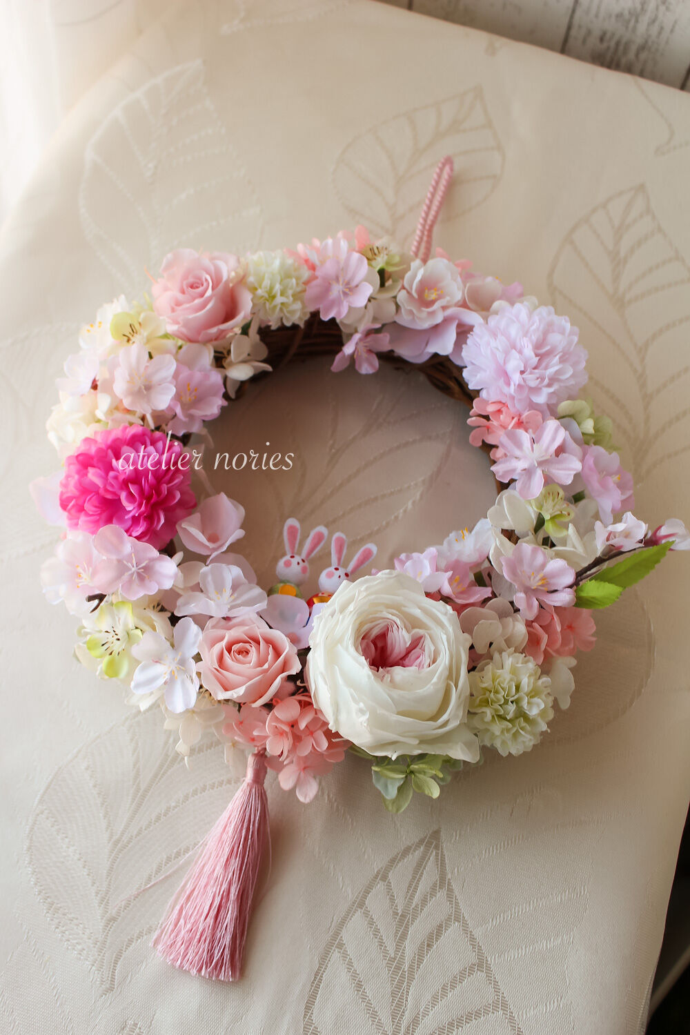 商品名【咲桜】ゆきこ♥ピンクローズと桜の花束風スワッグリース 春リース 商品名【咲桜】ゆきこ♥ピンクローズと桜の花束風スワッグリース