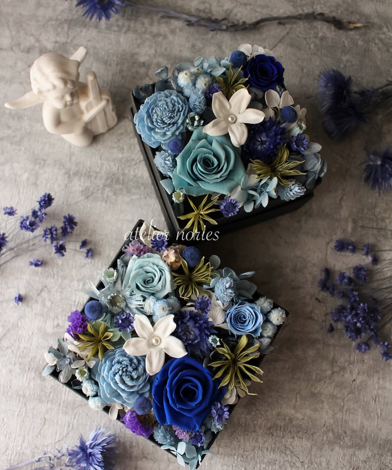 ジョアンナ ブルー プリザーブドフラワーのボックスフラワー（L