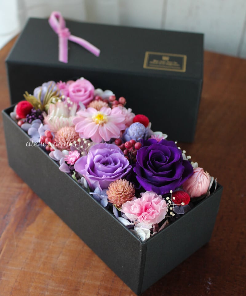 ルネ プリザーブドフラワーのボックスフラワー 母の日やお誕生日の