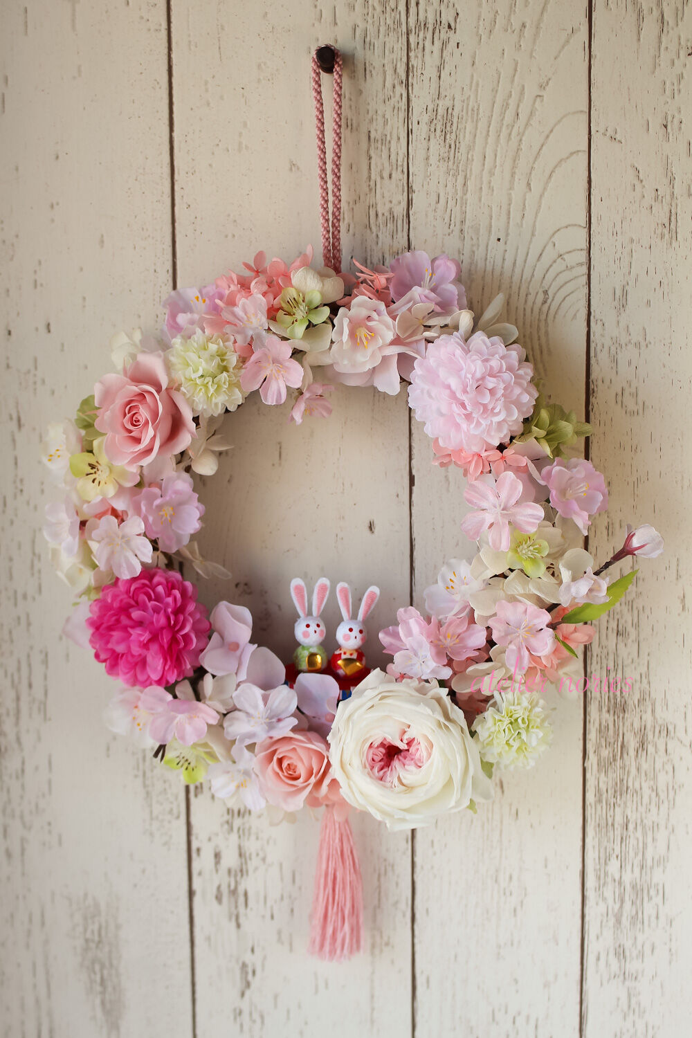 商品名【咲桜】ゆきこ♥ピンクローズと桜の花束風スワッグリース 春リース 商品名【咲桜】ゆきこ♥ピンクローズと桜の花束風スワッグリース