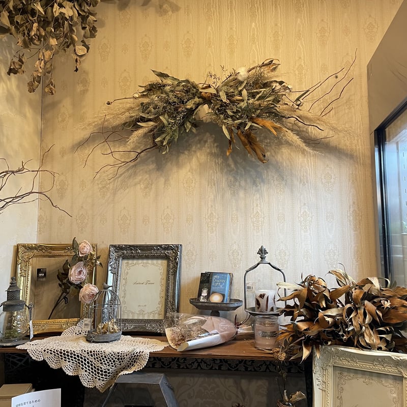 横長スワッグ70㌢　ゴールド&ホワイト系　インテリア　ドライフラワー　送料込み ドライフラワー♡横長スワッグ