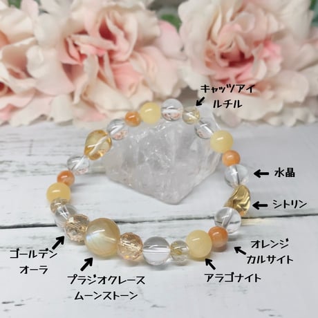 月の幻想と黄金の輝き　光が導く神秘の調和ブレスレット 内径約16cm