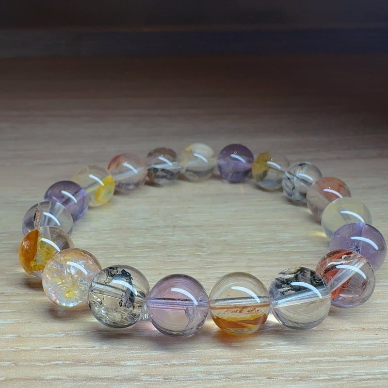 虹入り】アメジストエレスチャル・グラファイト・リモナイト・アイリス