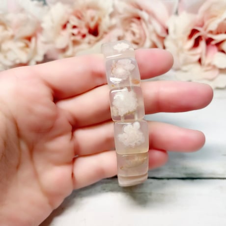 【桜フェア】桜瑪瑙ハイクォリティーチェリーブロッサムアゲートバングル　14.2mm