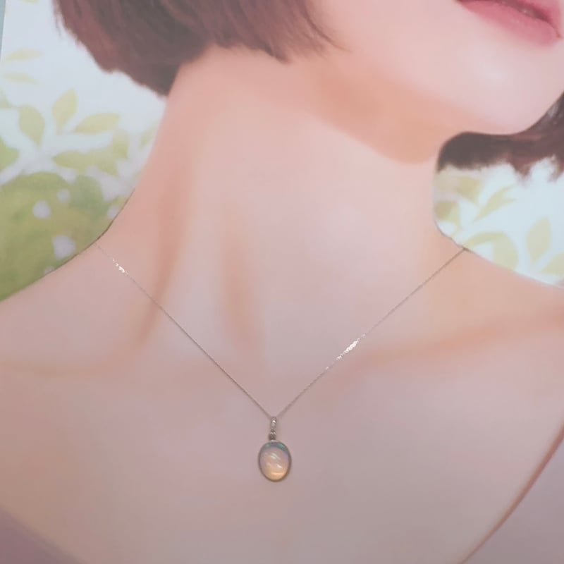 工房応援企画】PT900 大粒オパール ダイヤモンド ペンダント  