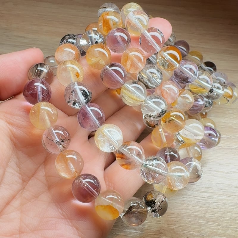 虹入り】アメジストエレスチャル・グラファイト・リモナイト・アイリス