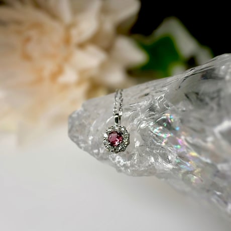 ［ペンダント］PT950 ピンクトルマリン&ダイヤモンド0.1ct【工房応援企画】