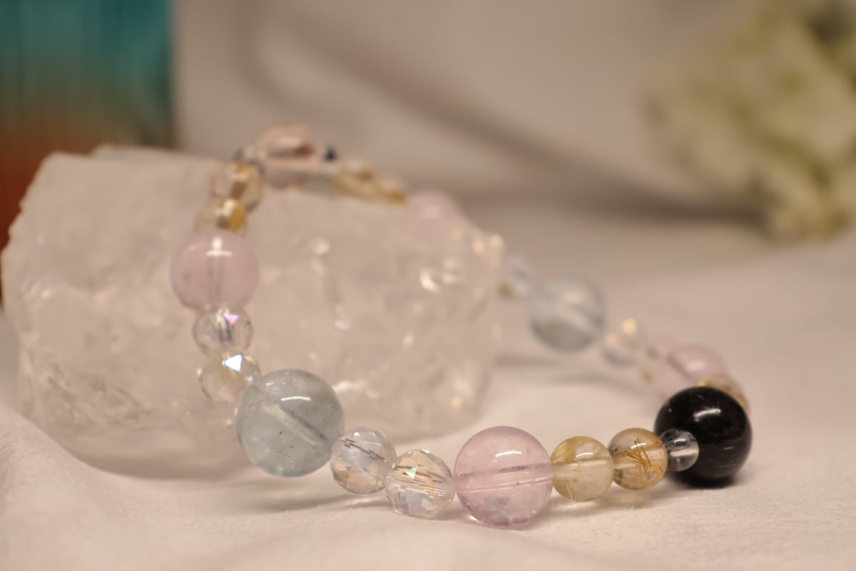 ブレスレット】ブラックルチル ストロベリークォーツ オリジナルブレス
