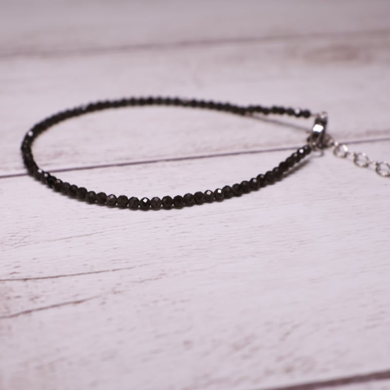 ブレスレット］オブシディアン ダイヤカット2mm ステンレス