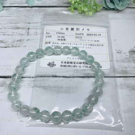 【ファイナルグレード】【鑑別メモ付き】清らかな清流と深い森　マイカクォーツシスト（フックサイトインクォーツ）8.3mm 内径18cm