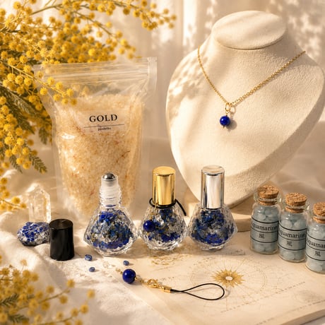 ［リクエスト福袋］ 香り専用ワーク 自分だけの幸運の星　無染色ラピスペンダント（ネックレス・ストラップ兼用）ラピスxミモザ＆カルダモン