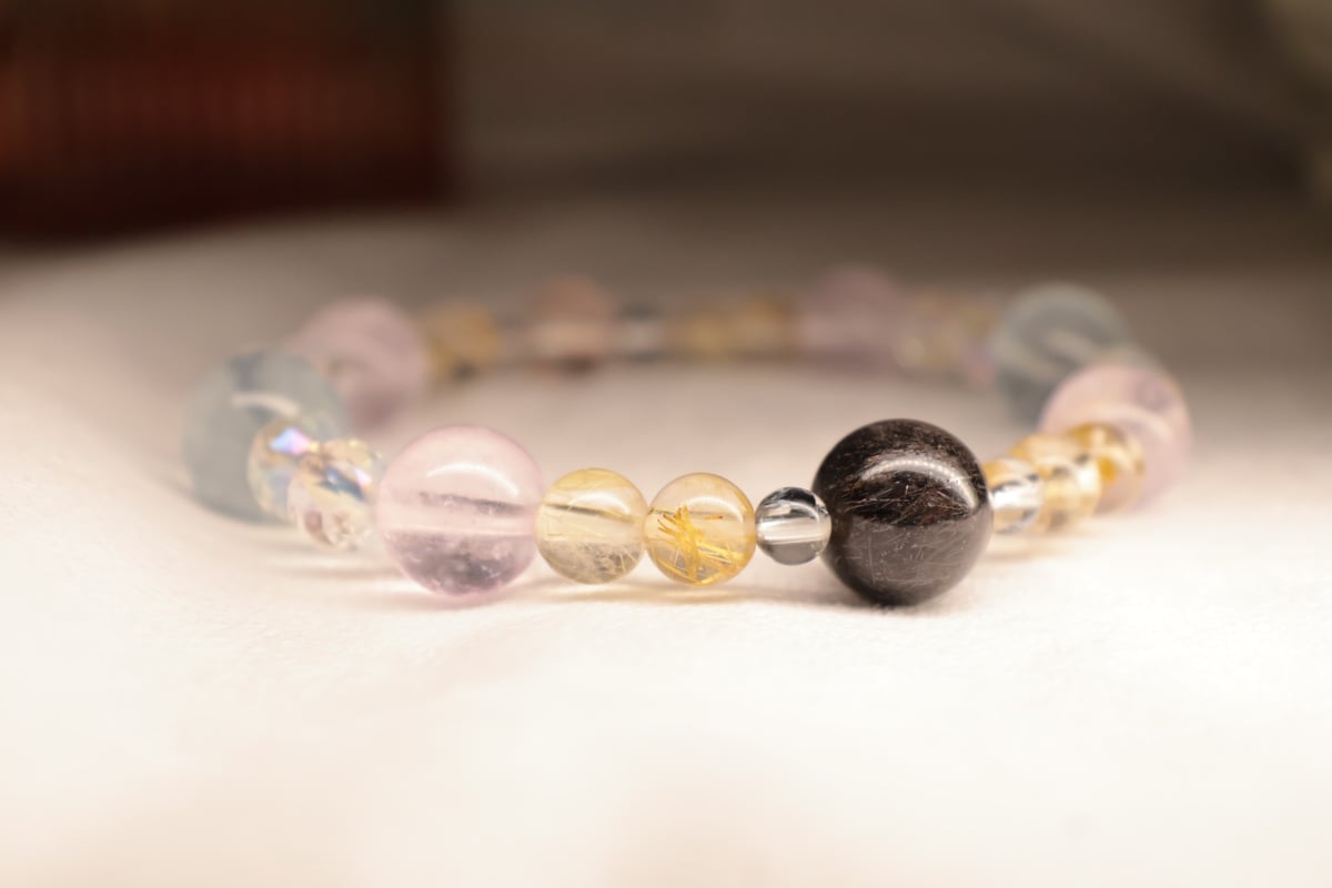 ブレスレット】ブラックルチル ストロベリークォーツ オリジナルブレス