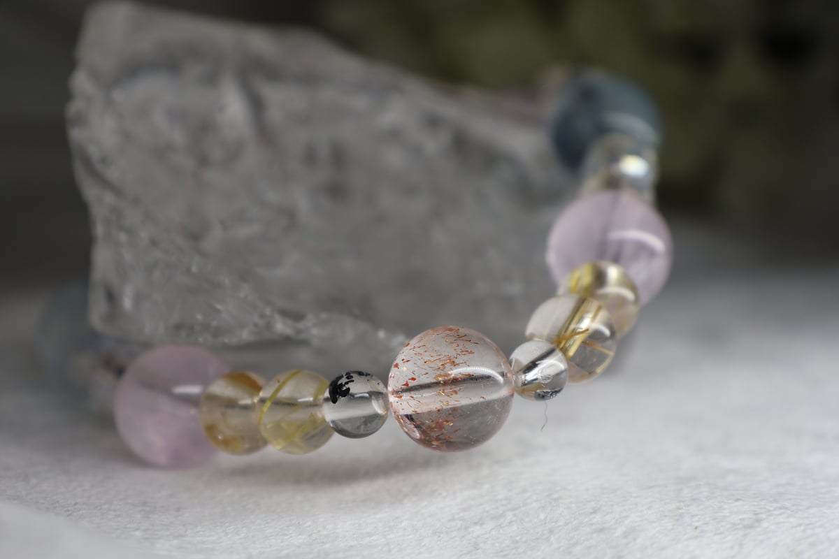 ブレスレット】ブラックルチル ストロベリークォーツ オリジナルブレス