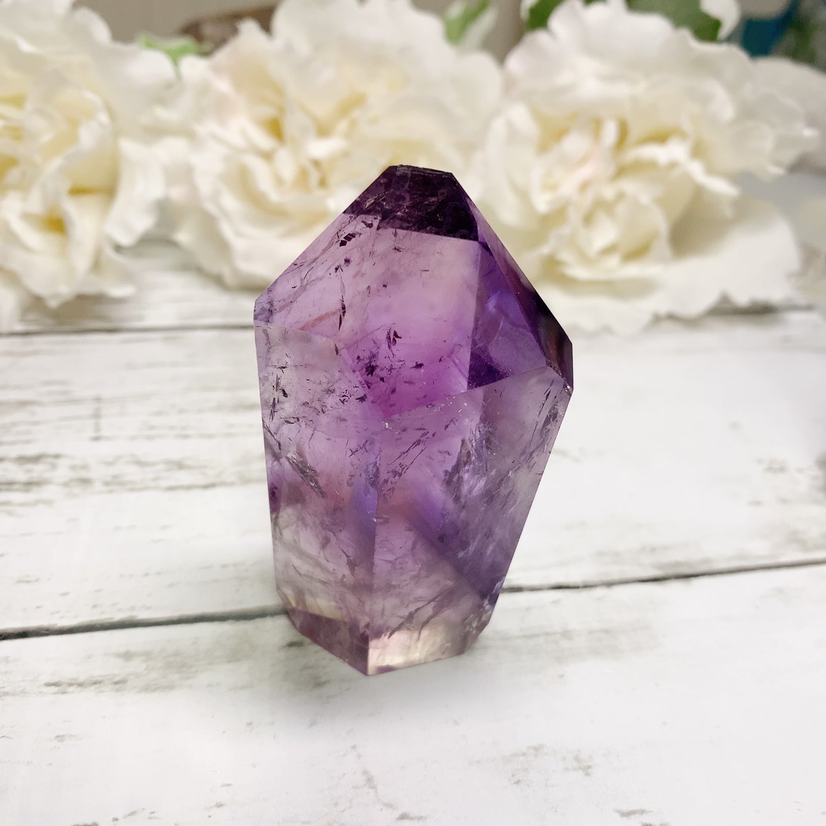 ⭐︎天然石　アラバスター　アメジスト　虹あり 神秘の輝き 虹入りバイカラーアメジスト 約71×38.2mm | pundarika