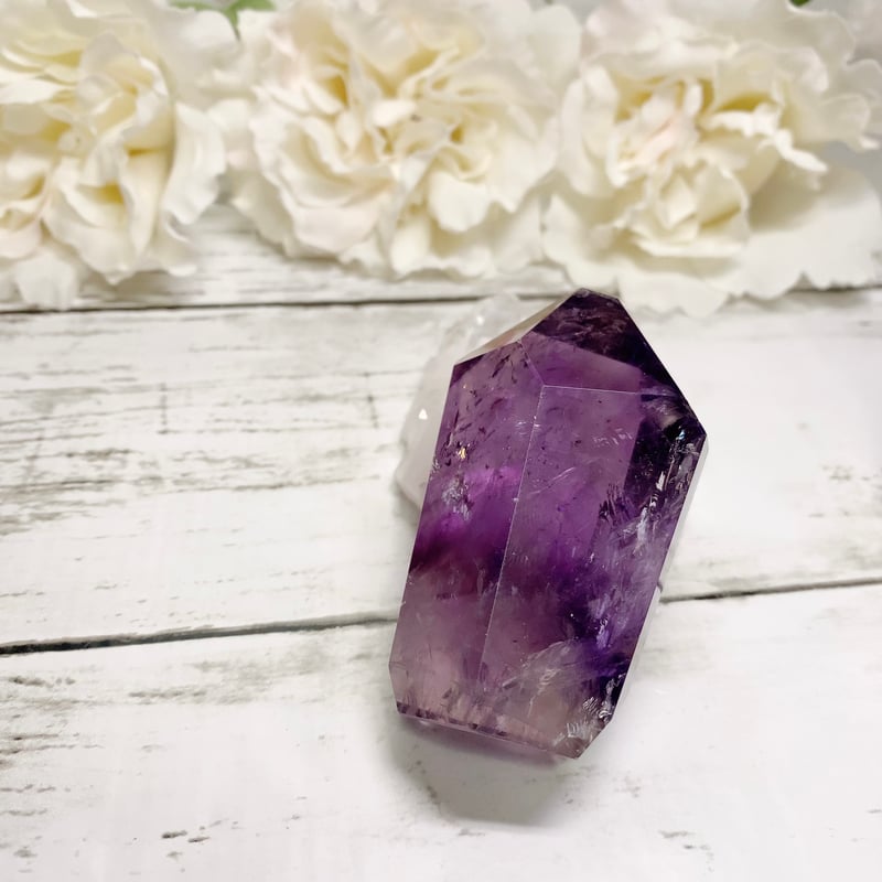 神秘の輝き 虹入りバイカラーアメジスト 約71×38.2mm | pundarika