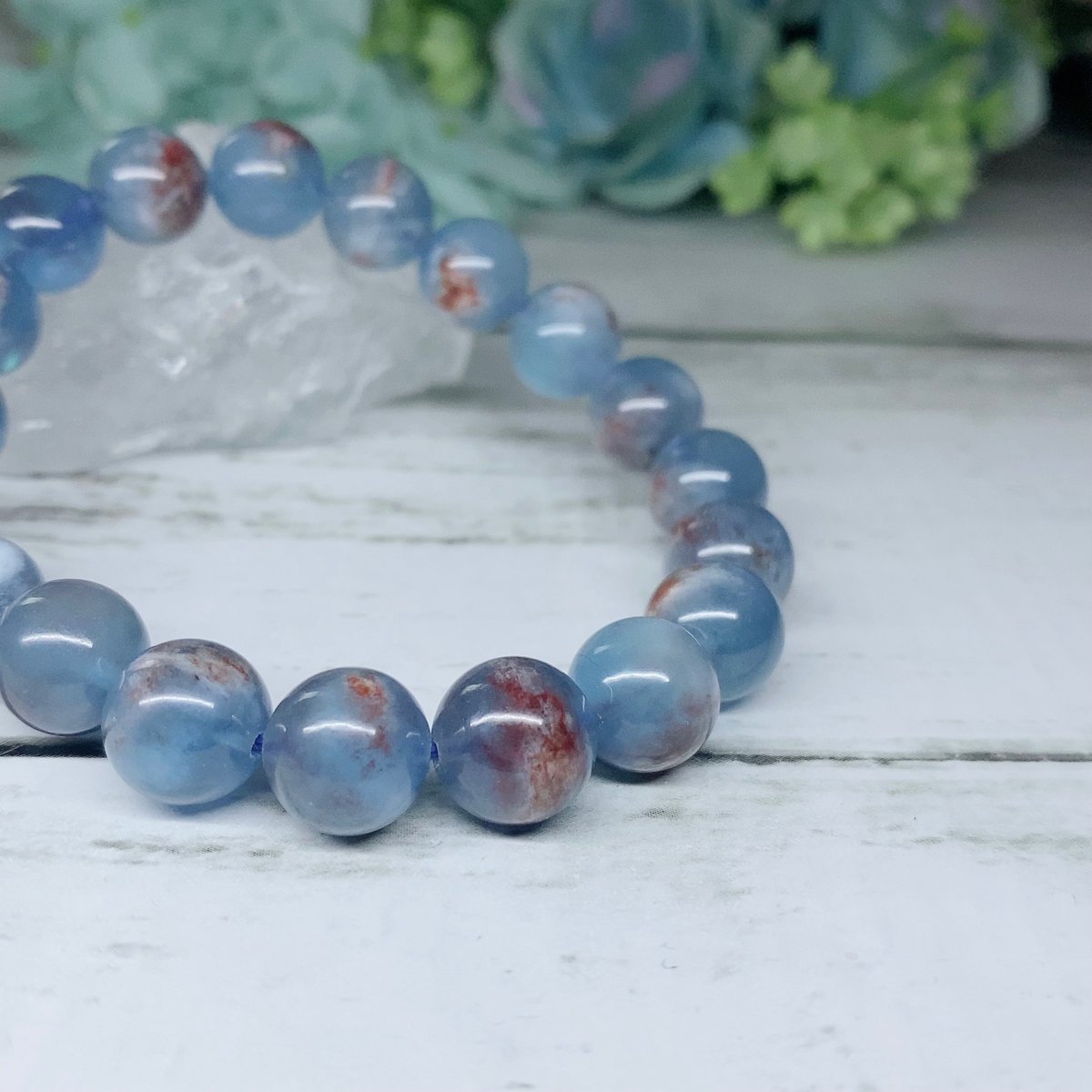 ①天然石 12mm チョコ　コットンアクアマリン　内周17cm 激レア】チョコレートアクアマリン セリサイトヘマタイトイン