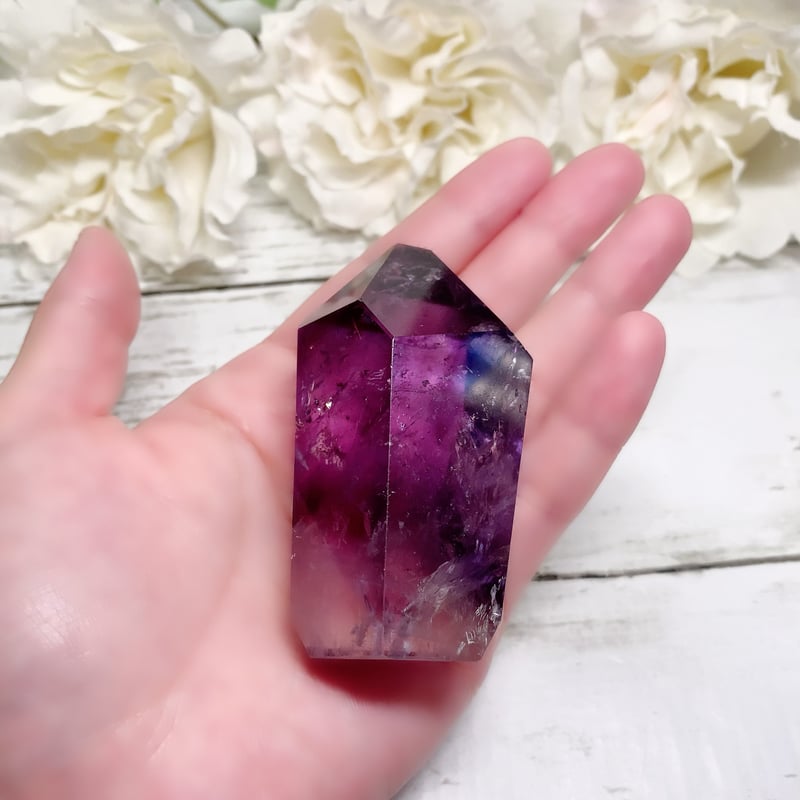 神秘の輝き 虹入りバイカラーアメジスト 約71×38.2mm | pundarika