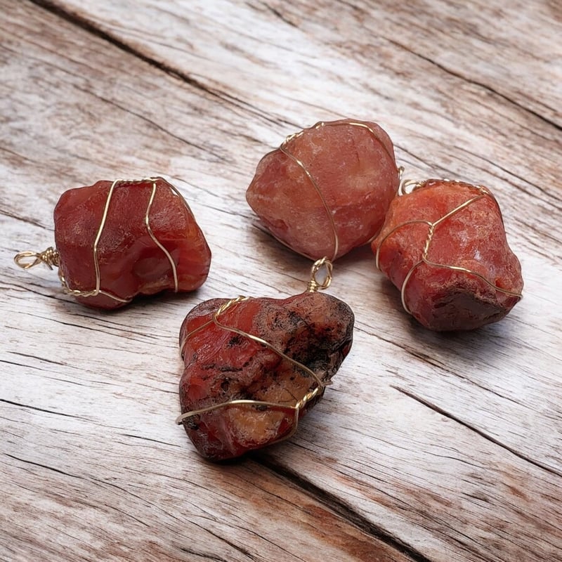 レア】しっかり濃い色カーネリアン原石 K18GPワイヤークラフト 情熱の