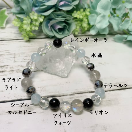 深層を照らす光　ラブラドライトとアイリスクォーツのブレスレット