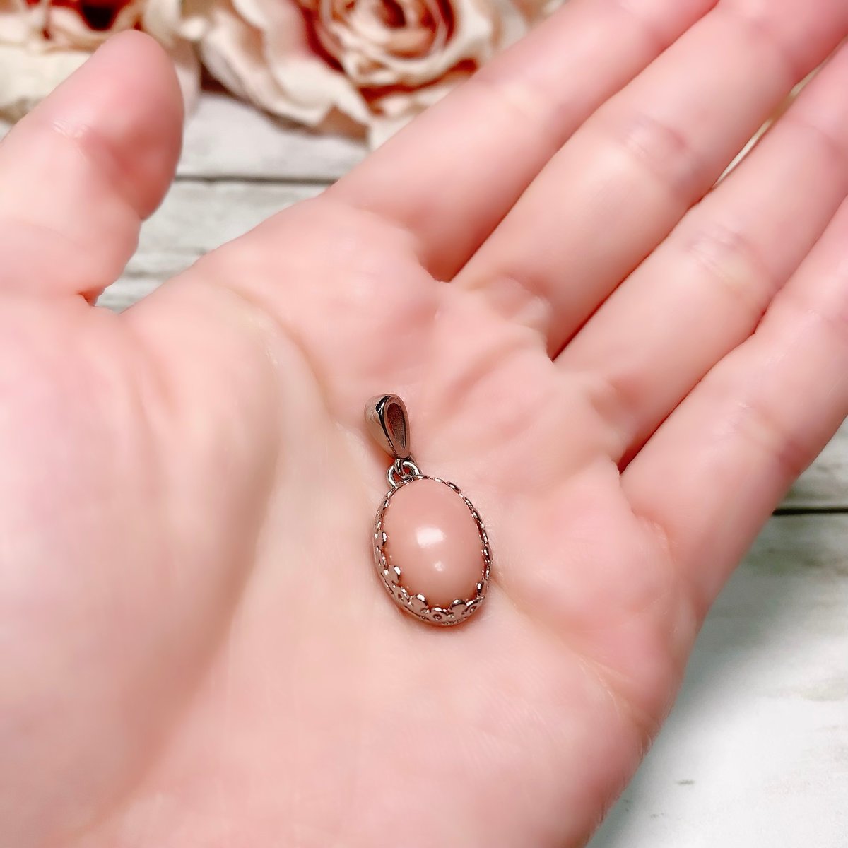 ケース入り【愛情・癒し・希望】ピンクオパール オーバル ペンダント