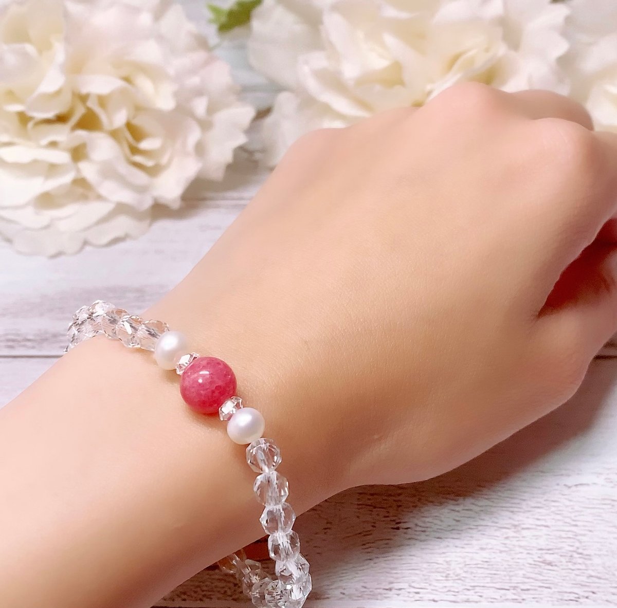 インペリアルロードナイト淡水パール水晶スターカットブレスレット