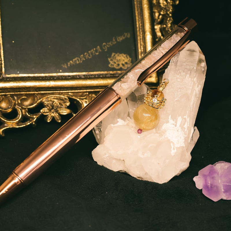 天然石ペン］稼ぐ自分を止められない 【自分時間も大切】王冠ルチル