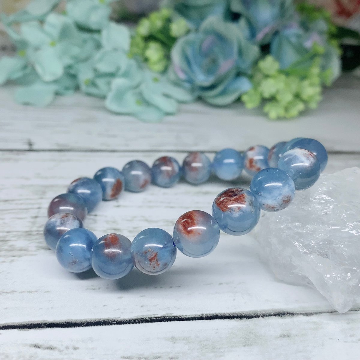 アクアマリン、薔薇　チョコラリマー　ブレスレット アクアマリン、薔薇 チョコラリマー ブレスレット