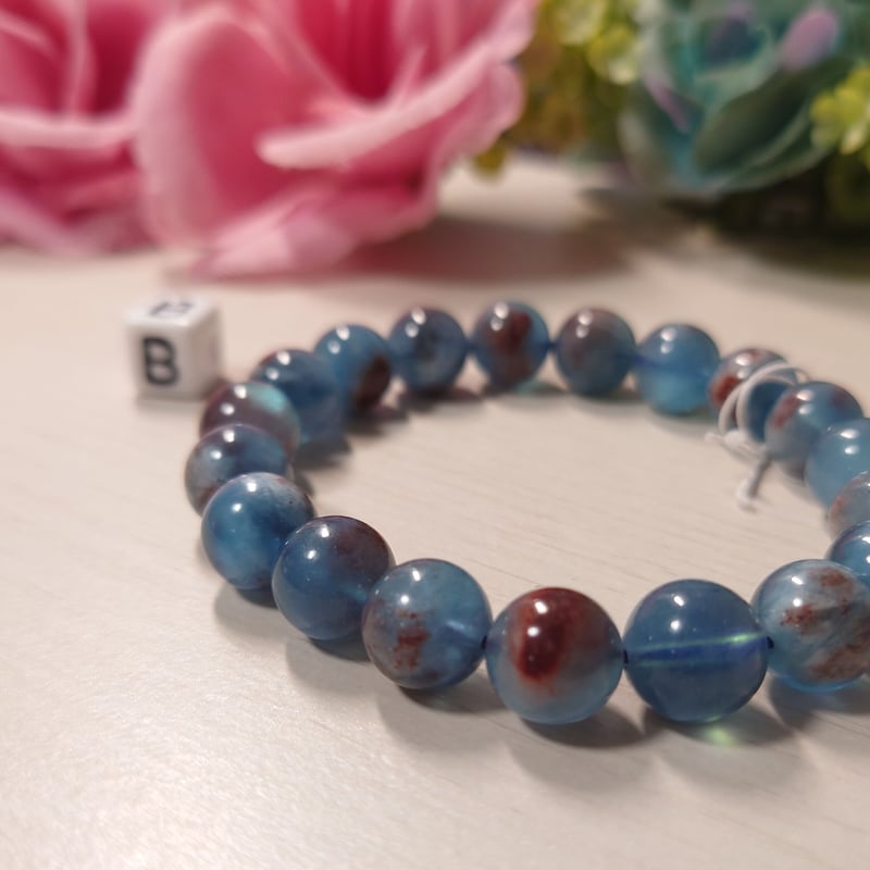 ①天然石 12mm チョコ　コットンアクアマリン　内周17cm 激レア】チョコレートアクアマリン セリサイトヘマタイトイン