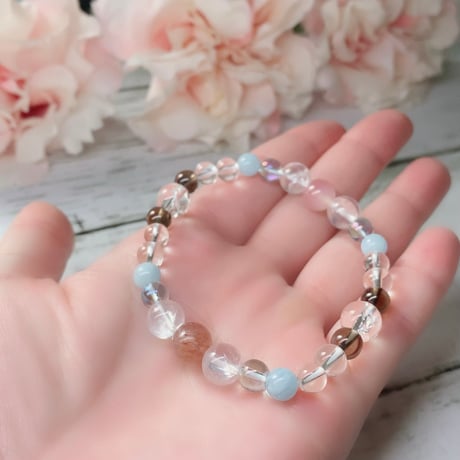 澄んだ愛の心　ブレスレット　ピンクアベンチュリン&ソルトソースアゲート　内径約16cm