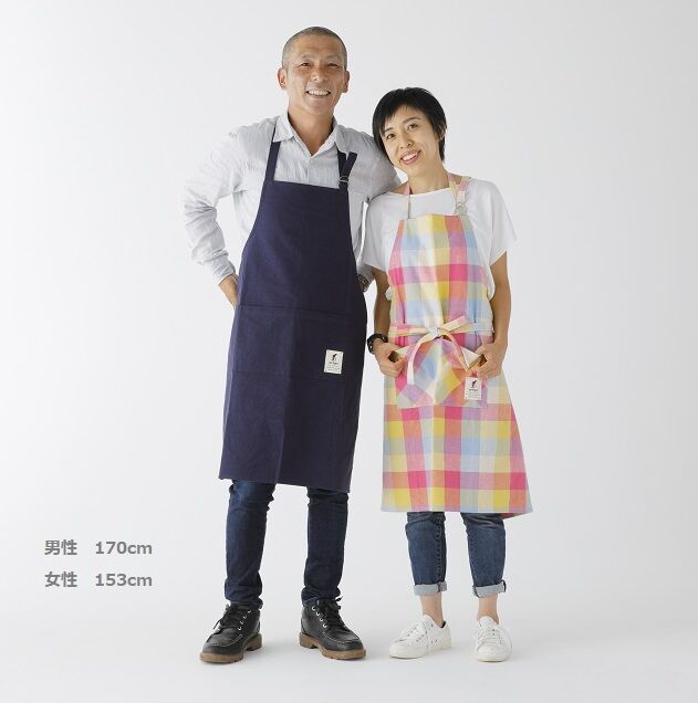 エプロン》oriya 先染めボタニカル・エプロン（ロング）ゴボウチェック