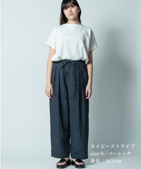【 ORIYATO 】バンブーリネンドロストパンツ ( ネイビーストライプ )