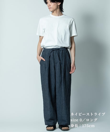 【 ORIYATO 】バンブーリネンドロストパンツ ( ネイビーストライプ )