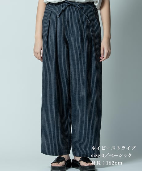 【 ORIYATO 】バンブーリネンドロストパンツ ( ネイビーストライプ )