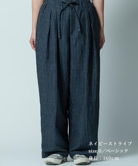 【 ORIYATO 】バンブーリネンドロストパンツ ( ネイビーストライプ )