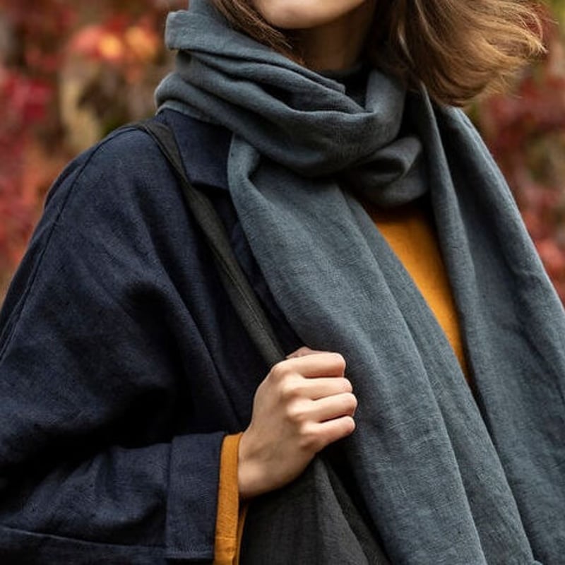 使いはじめから柔らかなプレウォッシュリネンのマフラー/麻100  