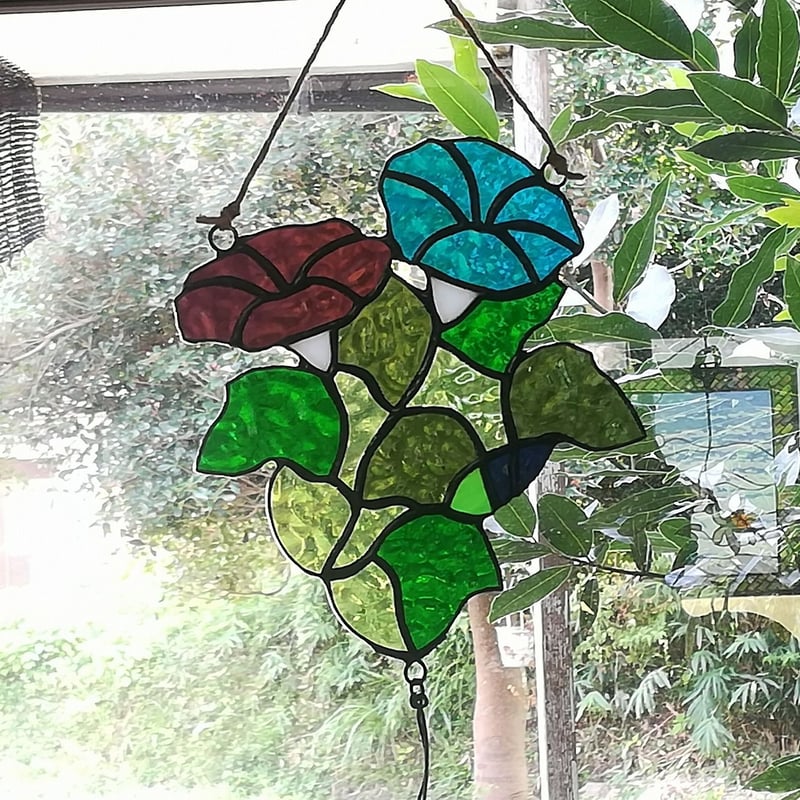 新品 夏・ゼブラアゲハ蝶と朝顔 カナダ・ステンドグラス社　ちょうちょ　あさがお ステンドグラス 朝顔