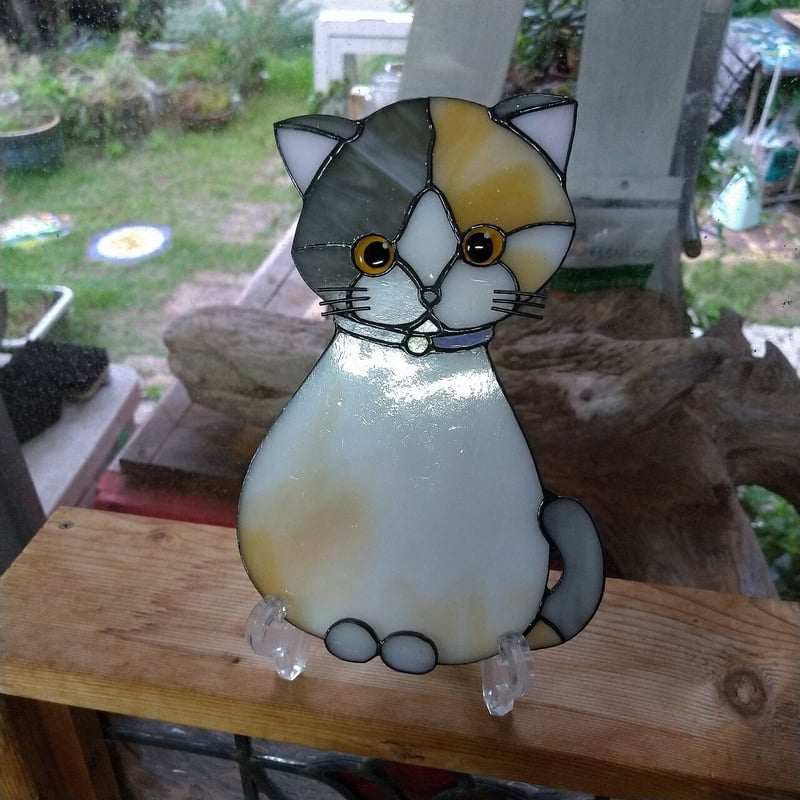 リニューアル販売】、【カット済みキット】猫のステンドグラス（三毛猫