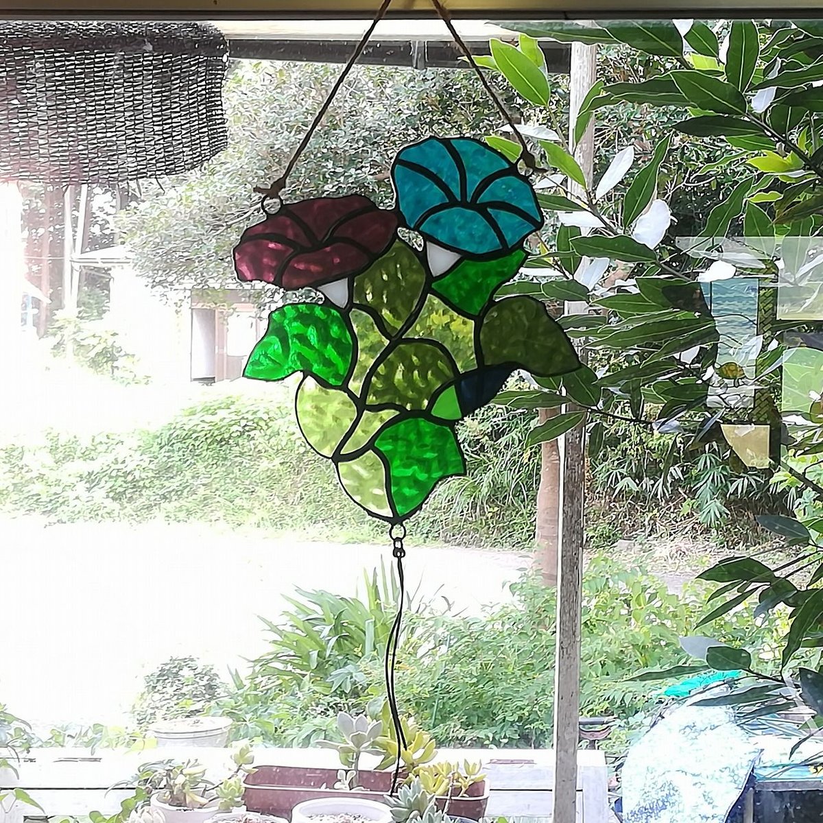 カット済みキット】朝顔のサンキャッチャー | ステンドグラス材料販売