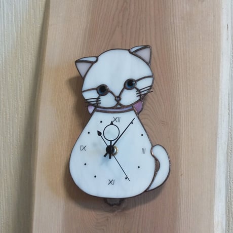 【カット済みキット】猫の時計・白猫