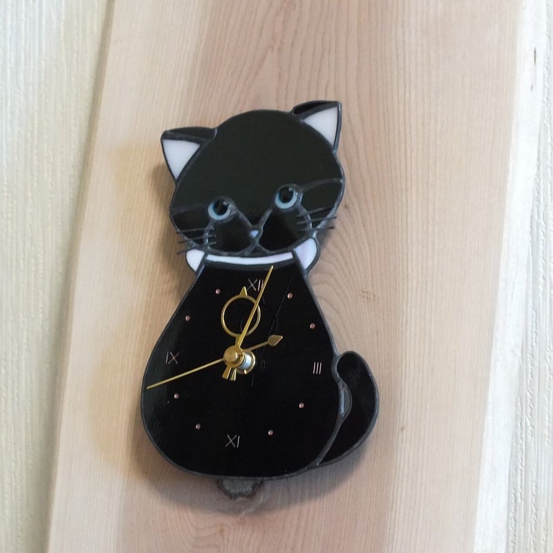 カット済みキット】猫の時計・黒猫 | ステンドグラス材料販売 W3