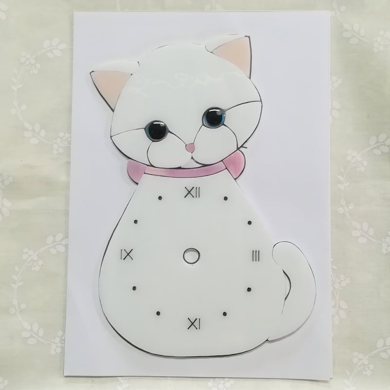 ステンドグラス　白猫　アンティークインテリア ステンドグラス 白猫 アンティークインテリア