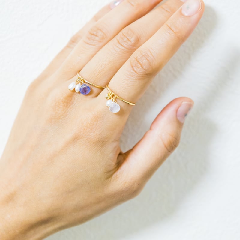 14kgf ブルームーンストーンと淡水パールのリング 11号（品番ES