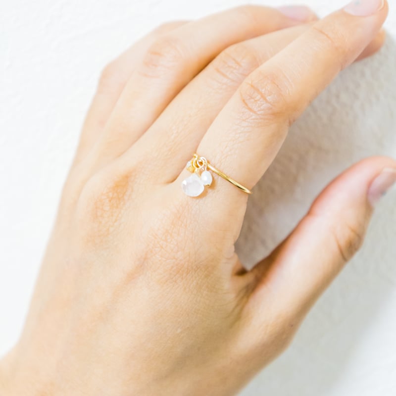 14kgf ブルームーンストーンと淡水パールのリング 11号（品番ES