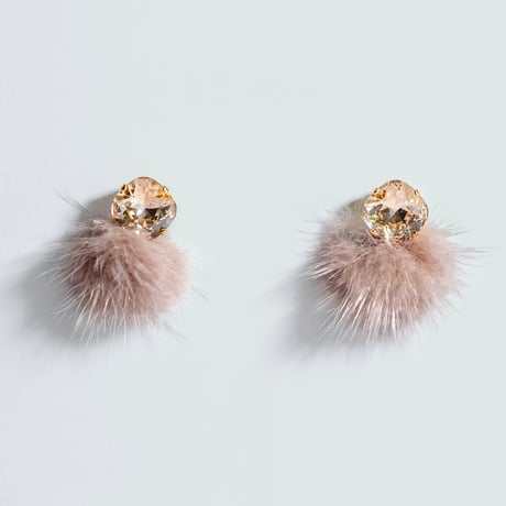 ミンクファー・スワロピアス/ イヤリング （ベージュ）- Mink Fur・ Swarovski  Earrings  (BEIGE )   (品番ES-5)