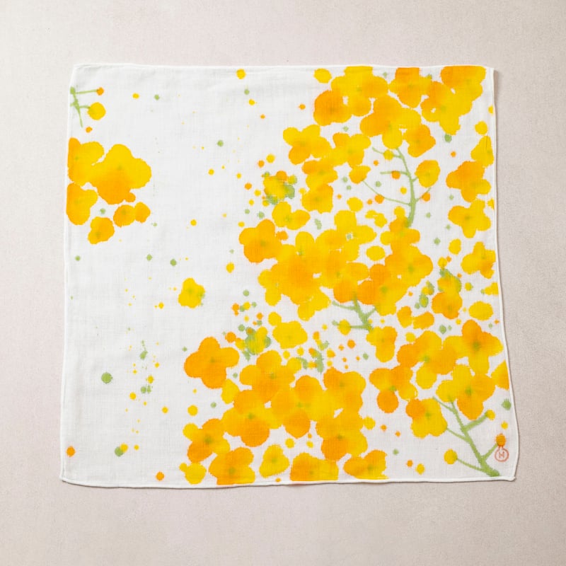 ガーゼハンカチ / 菜の花 / 手描き染め | 染め屋ひよこまめ